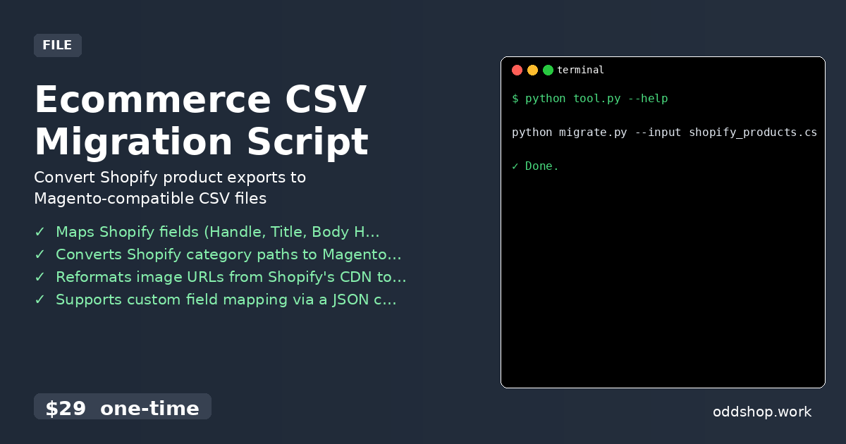 Ecommerce CSV Migration Script