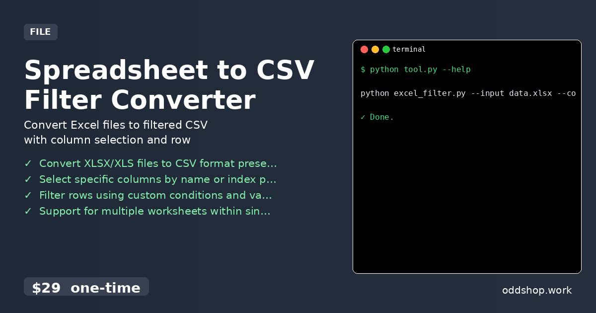 Spreadsheet to CSV Filter Converter